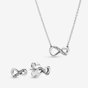 Conjuntos De Collar Y Aretes Pandora Sparkling Round Halo Jewelry Gift Set Plateadas | 263508-QRI